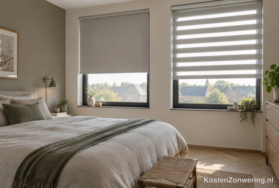 Rolgordijn en duo rolgordijn in een slaapkamer